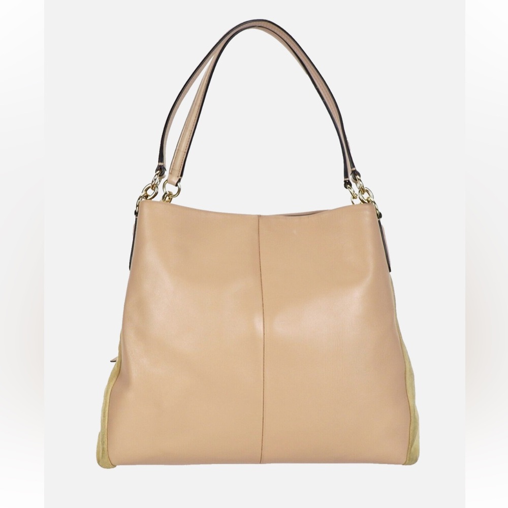 COACH  Suede Beige Leather Shoulder Bag + Charm F1657-F38415